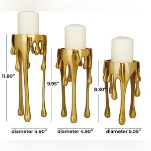 Candle Holders Black & Gold Melting Dripping Wax Metal Contemporary